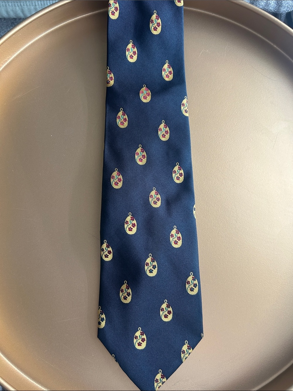 Vintage Lanvin Navy Silk Tie with Yellow and Pink Floral Medallions